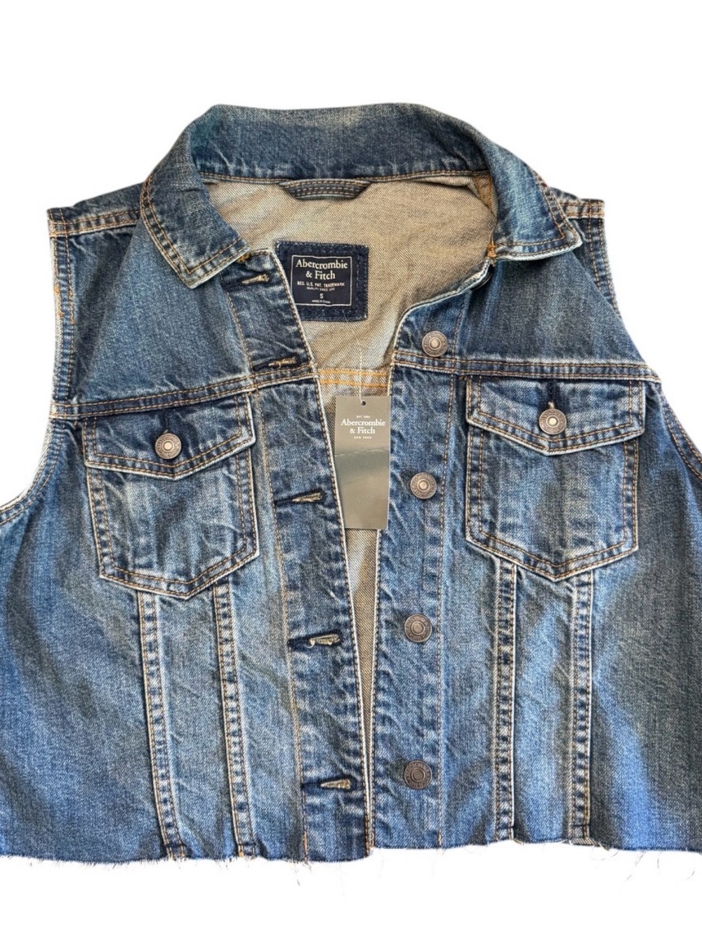 Abercrombie & Fitch Distressed Denim Vest, Small, NWT